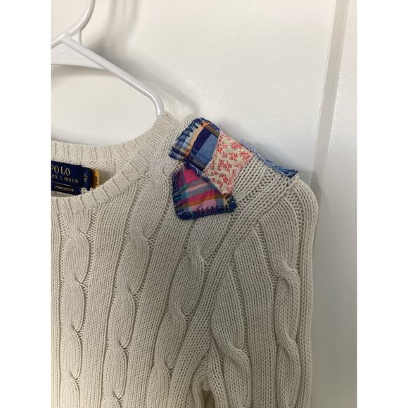 Polo Ralph Lauren Women's Pima Cotton Patchwork Cable-Knit Sweater White Size XS - Picture 7 of 13